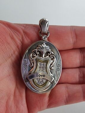 Brighton Love Locket Pendant Vintage Devotion Swarovski Crystal Silver Gold Tone